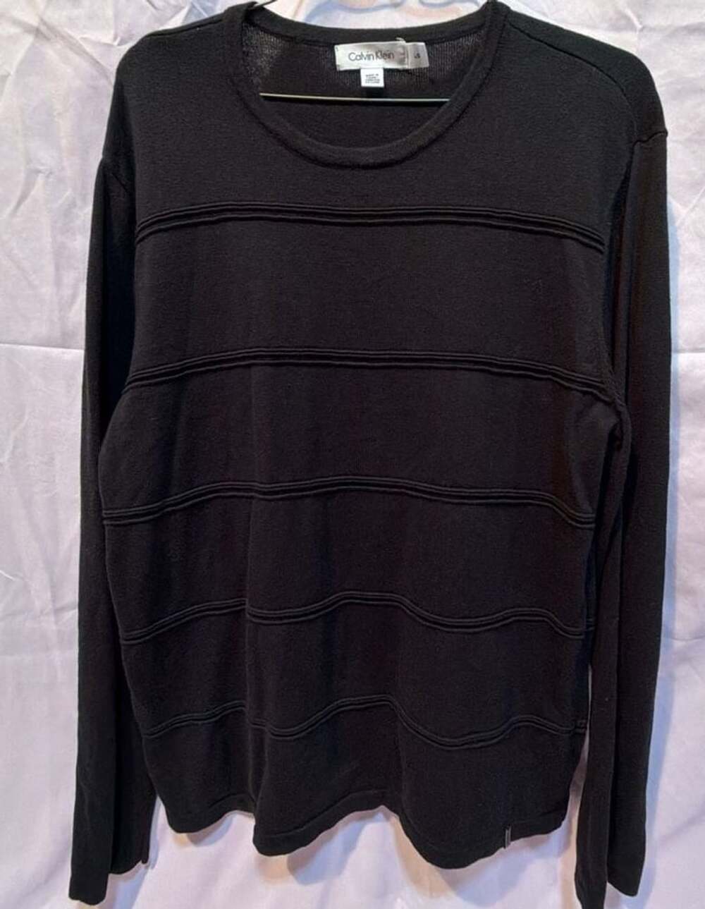 Calvin Klein Sweater Size L Black Ribbed Stripe Crewneck